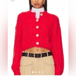 Free People Willow Fuzzy Red Cardi